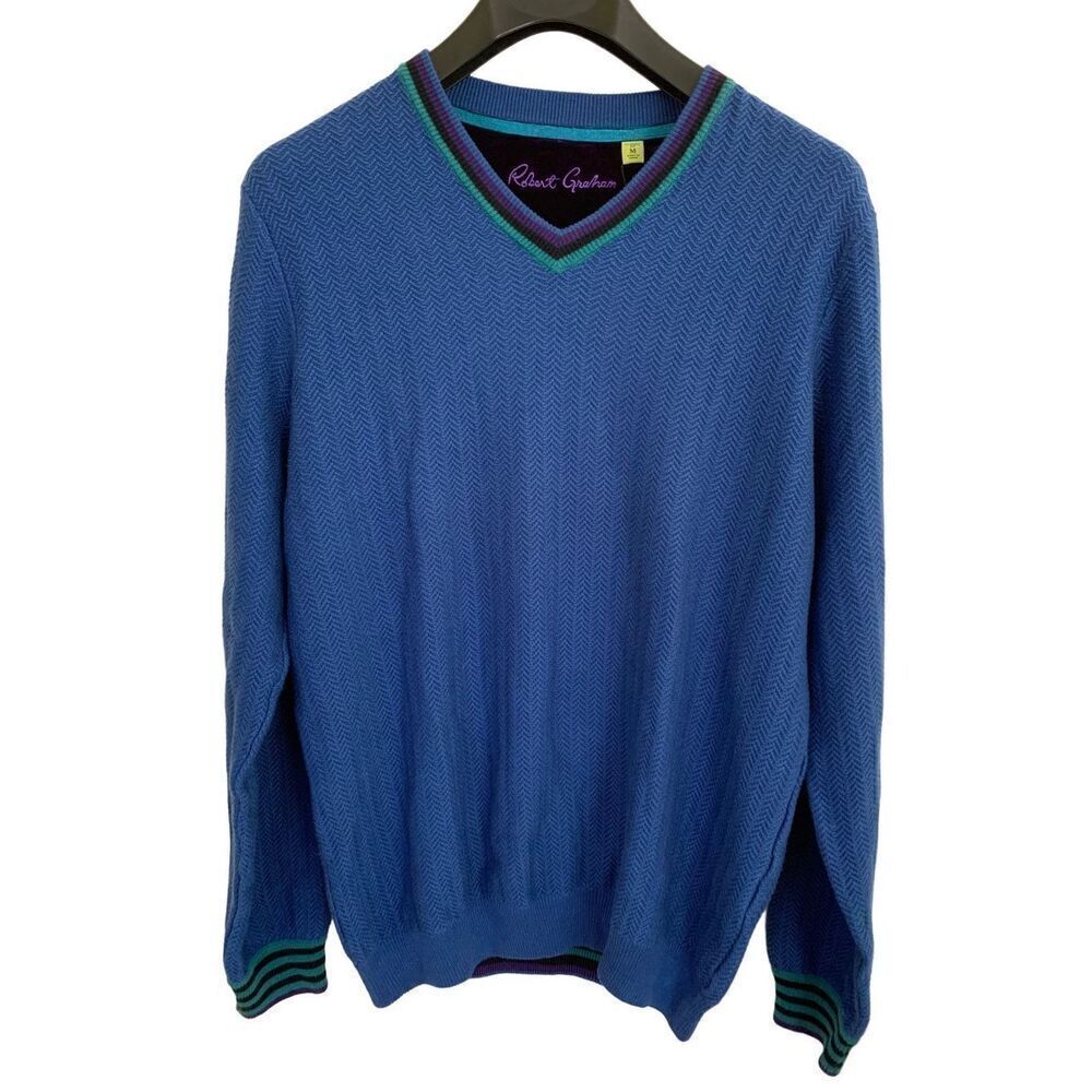 Robert Graham silk cashmere Regiment sweater ocean blue men's medium NEW NWT